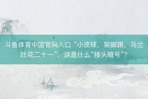 斗鱼体育中国官网入口 “小皮球，架脚踢，马兰吐花二十一”，这是什么“接头暗号”？