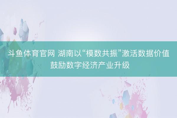 斗鱼体育官网 湖南以“模数共振”激活数据价值 鼓励数字经济产业升级